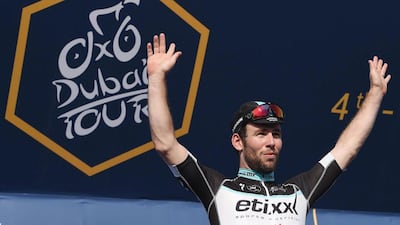 Mark Cavendish shown after winning the first stage of the 2015 Dubai Tour on Wednesday. On Saturday he clinched the overall race victory. Daniel Dal Zennaro / EPA / February 4, 2015