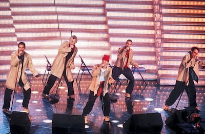 The Backstreet Boys perform at the San Remo Pop Festival in Italy in 1998. Mandatory Credit: Shutterstock