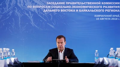 Russian Prime Minister Dmitry Medvedev warned the United States against ramping up sanctions on August 11, 2018. Sputnik via AP