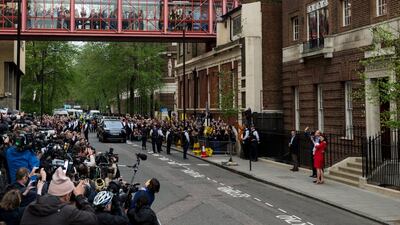 A crowd of media outside the Lindo Wing of St Mary's Hospital on the day Prince Louis was born. Getty Images
