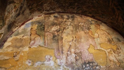 Women painted on the walls of Qusayr Amra. Amy McConaghy / The National