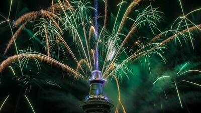 The New Year fireworks display at the Skytower in Auckland, New Zealand, the first major city in the world to celebrate the arrival of January 1, 2017. The pyrotechnic display includes 500kgs of fireworks, 1 tonne of equipment and 10 kilometres of wire were used in the display set up. Dave Rowland / Getty Images