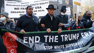 Jackson joins a march in protest over the not-guilty verdict in Kyle Rittenhouse's murder trial, in Chicago, Illinois, November 2021. AFP