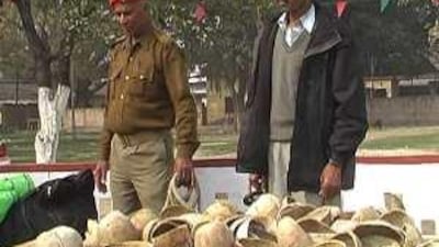 The alleged bone smuggler Kamal Sah was caught with two bags of human skulls and bones in Bihar state, police said.