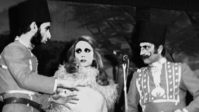 Rahbani, left, performing with his mother Fairouz at Beirut's Piccadilly Theatre in 1975, in the musical Mais El Rim. AFP