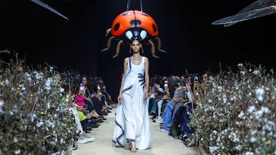 A model presents a creation by Indian designer Rahul Mishra during the Fashion Design Council of India Lakme Fashion Week in Mumbai, India. The FDCI x Lakme Fashion Week ran from March 19 to 22. EPA