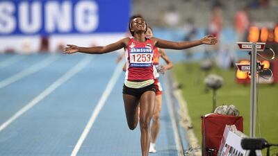 UAE’s Alia Saeed, ranked ninth in the world for the 10,000m race, will try to win an elusive Dubai Holding Women’s Run title. Martin Bureau / AFP