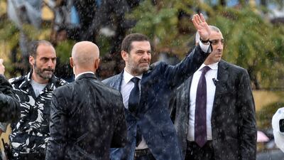 Former Lebanese prime minister Saad Hariri greets supporters after visiting the tomb of his father Rafic Hariri on Wednesday. EPA