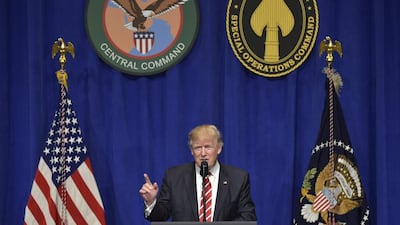 US president Donald Trump speaks during a visit to the US Central Command and Special Operations Command at MacDill Air Force Base on February 6, 2017 in Tampa, Florida. Mandel Ngan / AFP