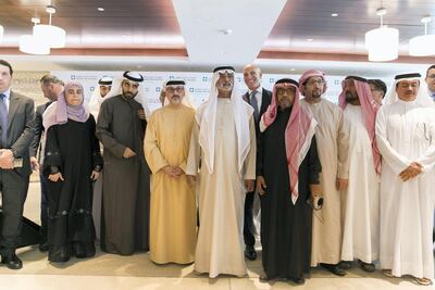 Sheikh Nahyan pictured with transplant patients and medics at Cleveland Clinic. Reem Mohammed / The National