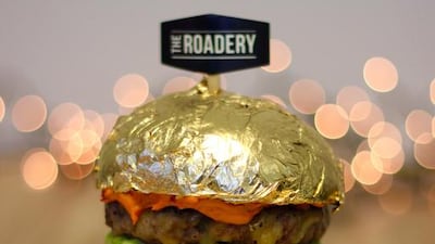 UK food truck The Roadery created the Burg Khalifa at Eat the World DXB 2017, consisting of five Wagyu patties and an edible 24-carat gold-leaf brioche bun. Courtesy The Roadery.