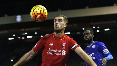 Liverpool's Jordan Henderson shown during their Premier League match against Leicester City on Boxing Day. Craig Brough / Action Images / Reuters / December 26, 2015