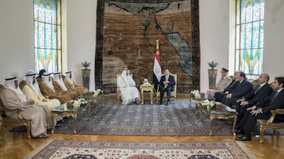 Sheikh Mohamed bin Zayed Al Nahyan meets with Mr. El Sisi at the Heliopolis Palace. Mohamed Al Hammadi / Crown Prince Court - Abu Dhabi
