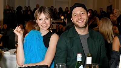 Edie Campbell and Derek Blasberg attend the Molly Goddard front row during London Fashion Week. Getty Images