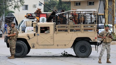 Lebanese soldiers secure an area of the southern village of Zawtar Al Gharbiyah, amid a ceasefire between Israel and Hezbollah. EPA