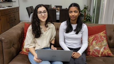 Aliya Arora, 17, left, and Rose Sunil, 18, are disappointed the regional war has led to their CBSE grade 12 final exams being cancelled. Antonie Robertson / The National