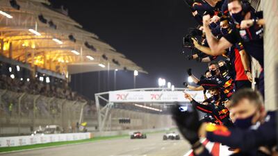 Red Bull Racing team celebrates at the Bahrain Grand Prix, praised as having the 'slickest' Covid testing system. Getty.