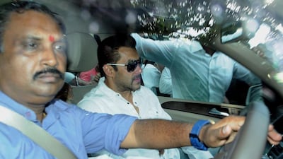 Salman Khan arrives at the court in Mumbai on May 6. The Bollywood star was convicted of culpable homicide in a hit-and-run case and sentenced to five years in prison. Khan was arrested in September 2002 for ramming a car into a bakery, killing one person and injuring four. EPA / STR
