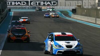 Costas Papantonis leads the pack in the first race at Yas Marina Circuit.