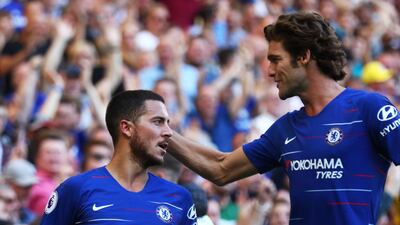 Eden Hazard, left, and Marcos Alonso, will look to give Cardiff City a hard time on Saturday. Getty Images
