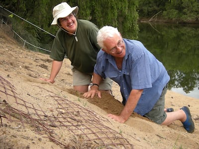 John Cann and Marilyn Connell check on a nesting bank. Supplied by Marilyn Connell