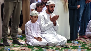 Night prayers at the Sheikh Zayed Grand Mosque in Abu Dhabi. Victor Besa / The National