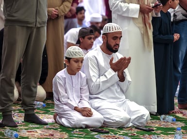 Night prayers at the Sheikh Zayed Grand Mosque in Abu Dhabi. Victor Besa / The National