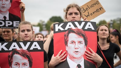 Demonstrators protest against the appointment of Supreme Court nominee Brett Kavanaugh at the US Capitol in Washington DC. Roberto Schmidt / AFP