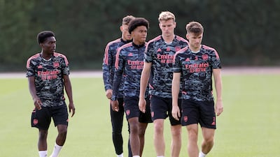 Arsenal players during training. PA