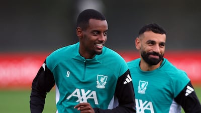 Liverpool's Mohamed Salah and Alexander Isak during training. Reuters