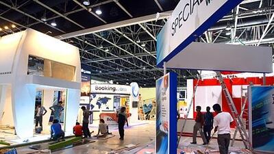 Preparations are under way for the Arabian Travel Market, which starts tomorrow at the Dubai International Exhibition Centre. Satish Kumar / The National