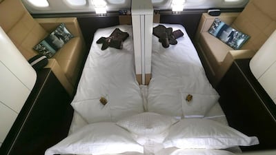 An Apartment suite in The Residence. Etihad’s initial A380 will fly between the carrier’s Abu Dhabi base and London from December 27. Delores Johnson / The National