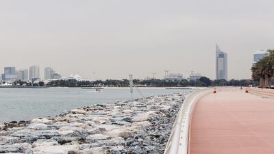 A view of the new walkway along the outer edge of the Palm Island, which is still under construction. Alex Atack for The National