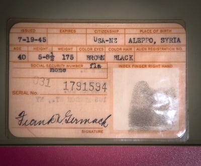 The New York Port Authority ID card issued to Aleppo-born Syrian immigrant Frank Germack. AFP