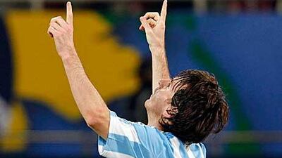 Argentina's Lionel Messi celebrates after scoring against Brazil.