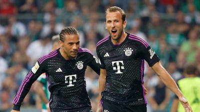Bayern Munich's Harry Kane, right, celebrates scoring the second goal in the 4-0 win over Werder Bremen. PA