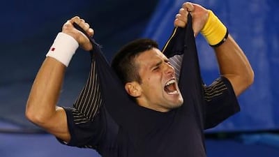 Novak Djokovic rips his shirt off in celebration after eventually defeating Stanislas Wawrinka at the Australian Open.