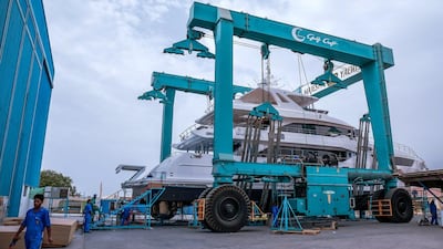 A 110 foot superyacht getting ready to be put out to sea.
