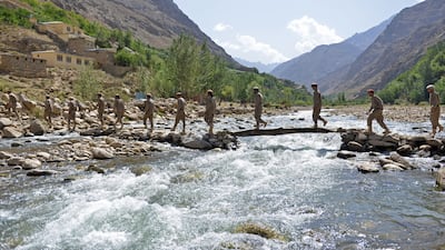 New personnel in the Afghan security forces take part in military training in Panjshir province on August 21, 2021. AFP
