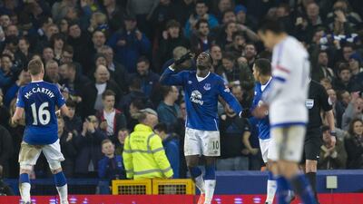 Everton’s Romelu Lukaku, centre left, celebrates after scoring his second goal against Chelsea during the FA Cup quarter-final football match between Everton and Chelsea at Goodison Park Stadium, Liverpool, England, Saturday March 12, 2016. (AP Photo/Jon Super)