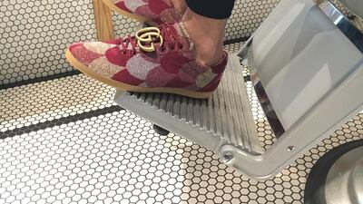 Gucci sneakers; behind the scenes of Luxury magazine’s October fashion shoot. Courtesy of Hafsa Lodi