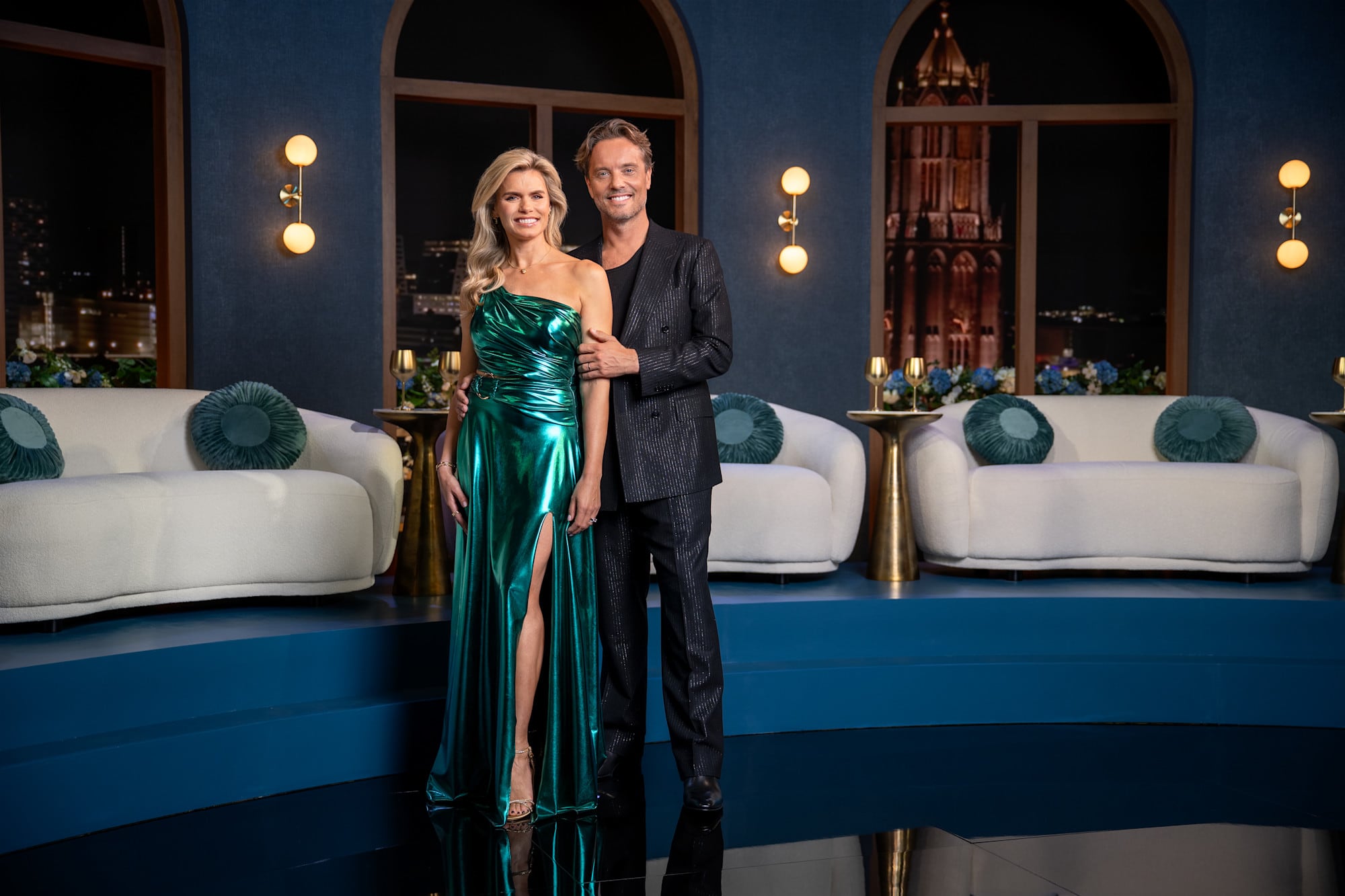 Dutch celebrity couple Nicolette van Dam and Bas Smit host Love is Blind: Netherlands: Photo: Netflix