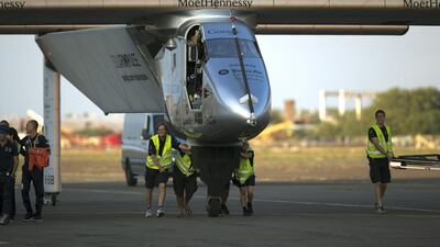 Overheated batteries have grounded Solar Impulse 2 in Hawaii as replacements will take at least two weeks to complete. AP Photo