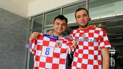 Croatians Eugen Simic, left, and Dino Barac are excited about Thursday night’s match and, although they know their team are underdogs, they are quietly confident the boys in red and white will make the evening special. Satish Kumar / The National