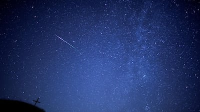 A meteor streaks past the Milky Way in the night sky above Leeberg hill during the Perseid meteor shower in Grossmugl, Austria. Reuters