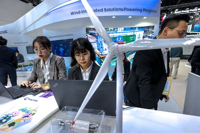 Some of the exhibitors at Abu Dhabi Sustainability Week 2025. Victor Besa / The National