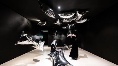 The exhibition features several of the artist's most recognisable works, such as 1966's Silver Balloons, alongside archival material. Photo: Arts AlUla / The Andy Warhol Foundation for the Visual Arts