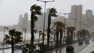 Strong winds and waves lash the coastline of Beirut. AP Photo