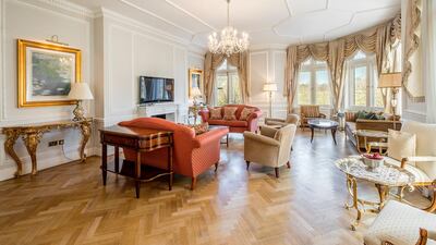 This five-bedroom rental flat at Cumberland House in Kensington, one of London’s most prestigious areas, is close to luxury shops, most notably Harrods. Courtesy of Harrods Estates, London