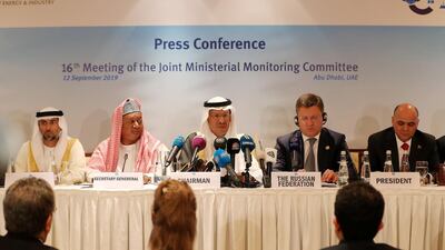 The Opec Joint Ministerial Monitoring Committee Meeting held at the Emirates Palace in Abu Dhabi. Pawan Singh / The National